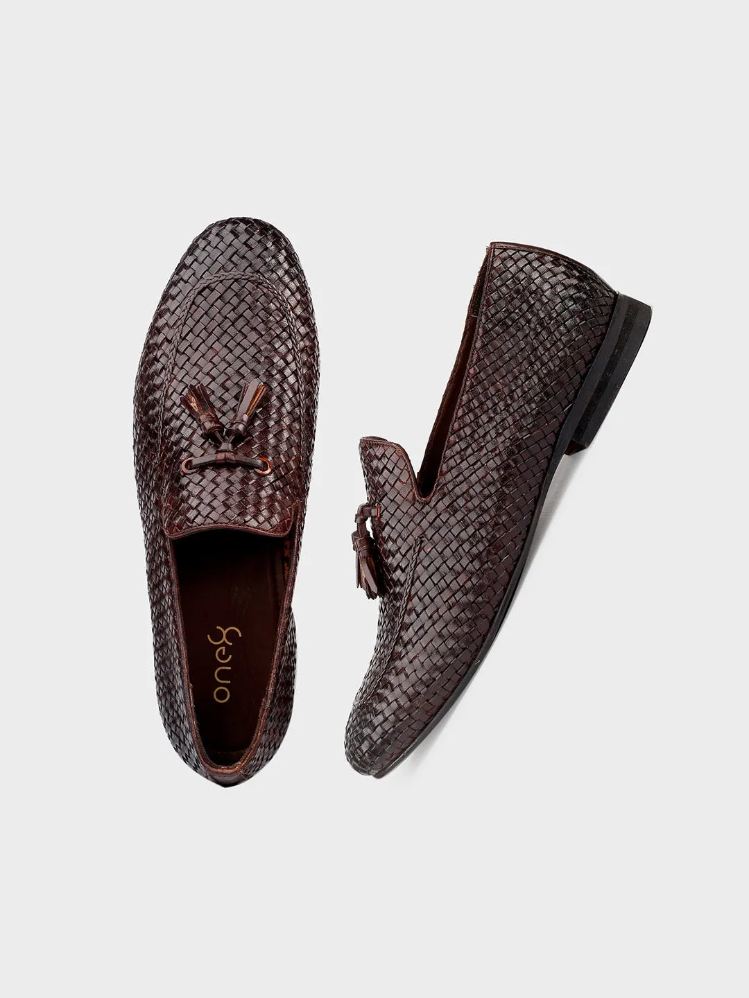 Brown Leather Men's Slip-On Tassel Shoes
