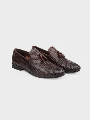 Brown Leather Men's Slip-On Tassel Shoes