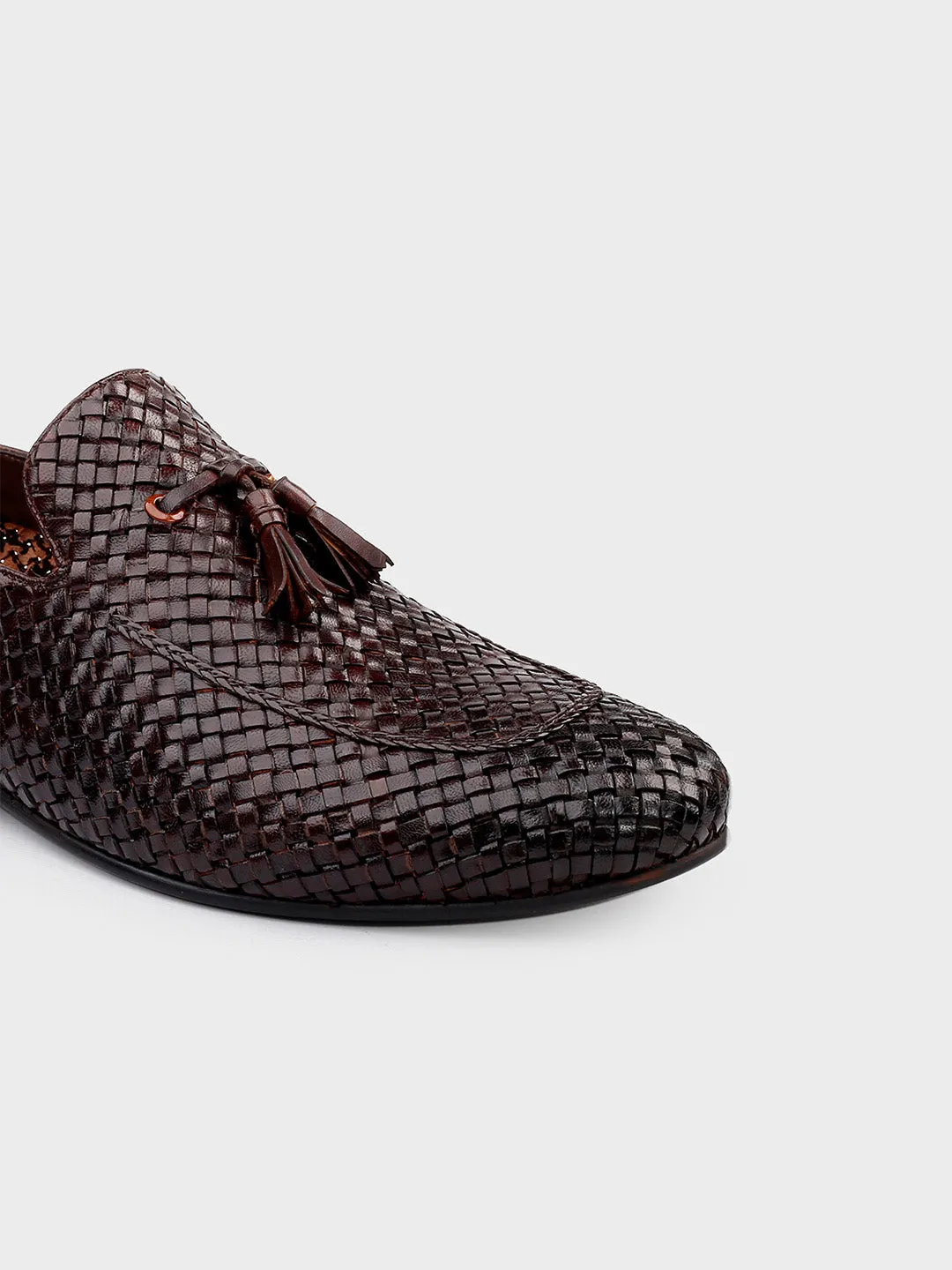Brown Leather Men's Slip-On Tassel Shoes