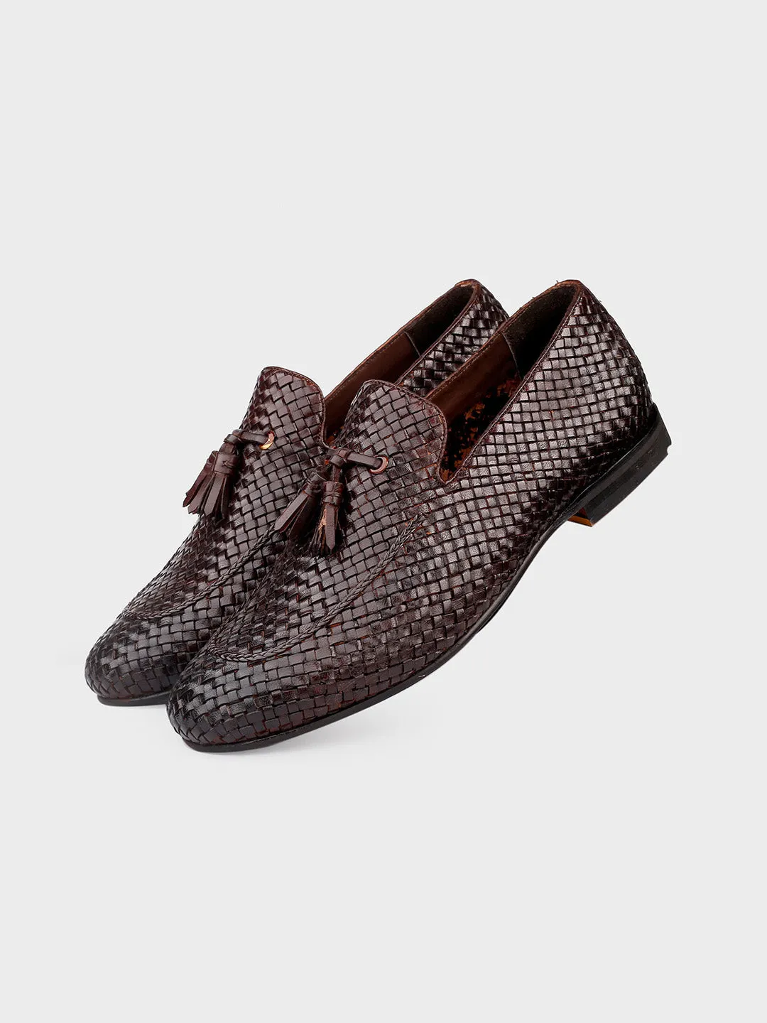 Brown Leather Men's Slip-On Tassel Shoes