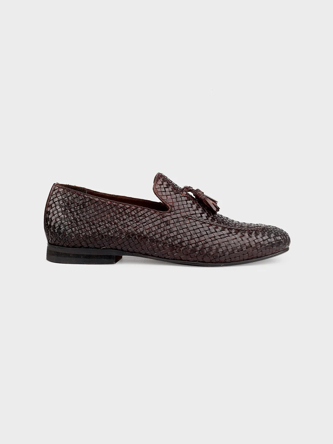Brown Leather Men's Slip-On Tassel Shoes