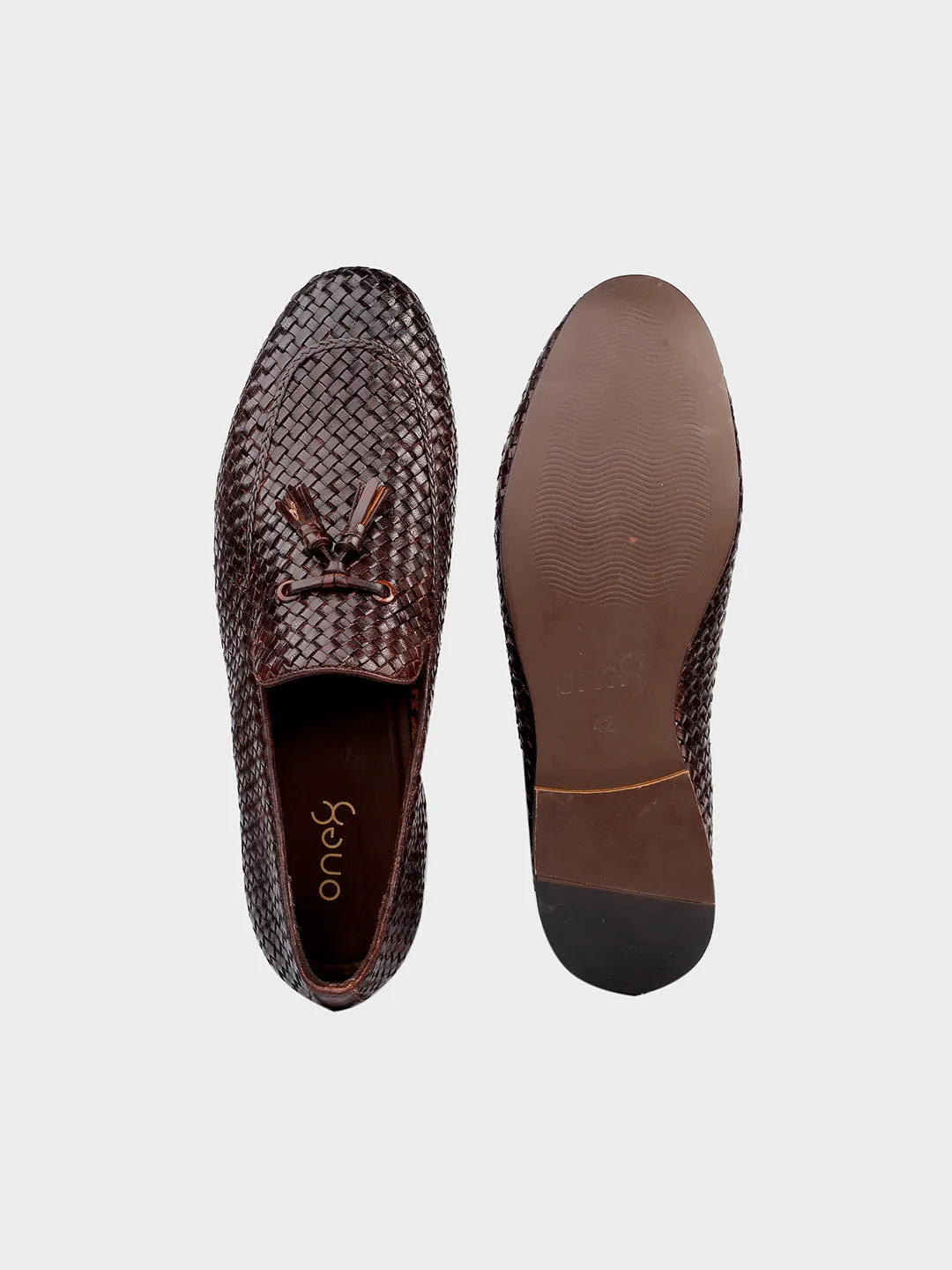 Brown Leather Men's Slip-On Tassel Shoes