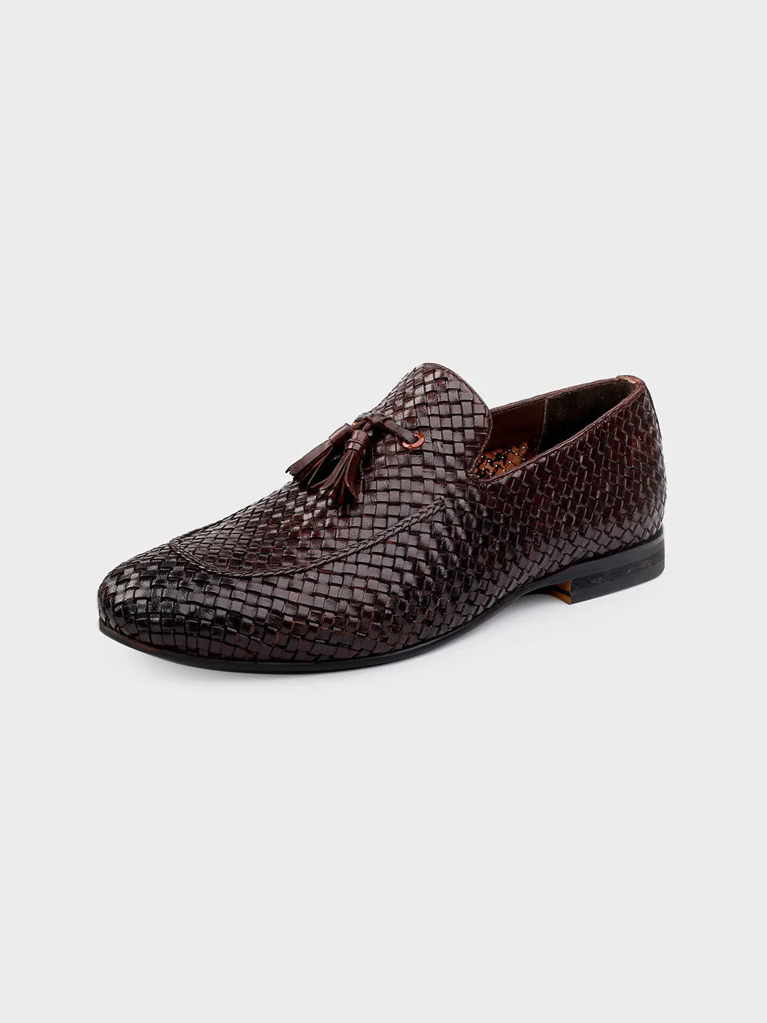 Brown Leather Men's Slip-On Tassel Shoes