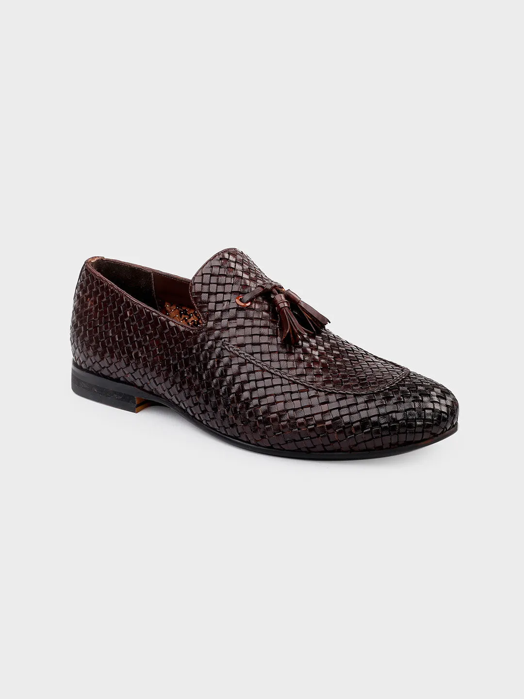 Brown Leather Men's Slip-On Tassel Shoes