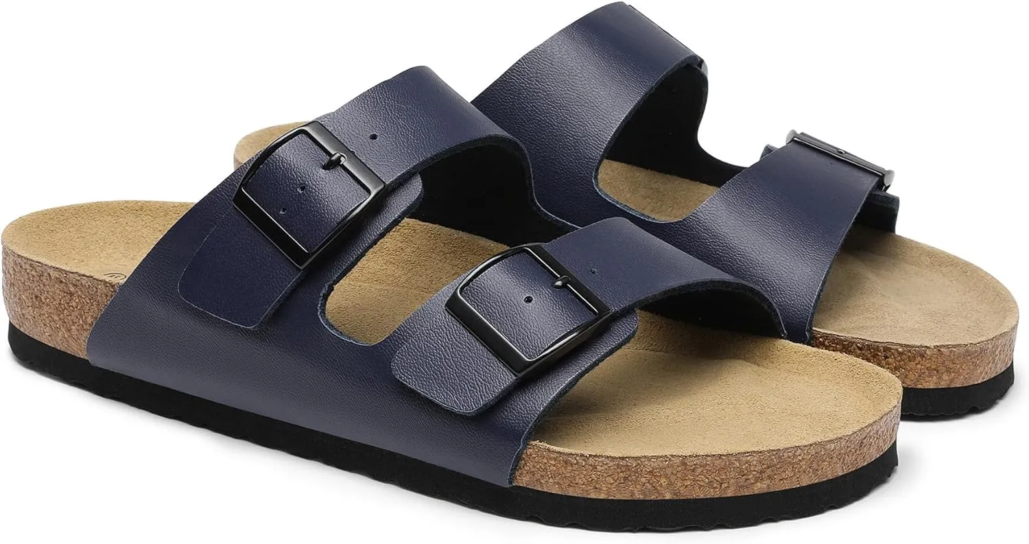 Bruno Marc Men's Cork footbed Sandal Beach Slides with Adjustable Buckle Straps