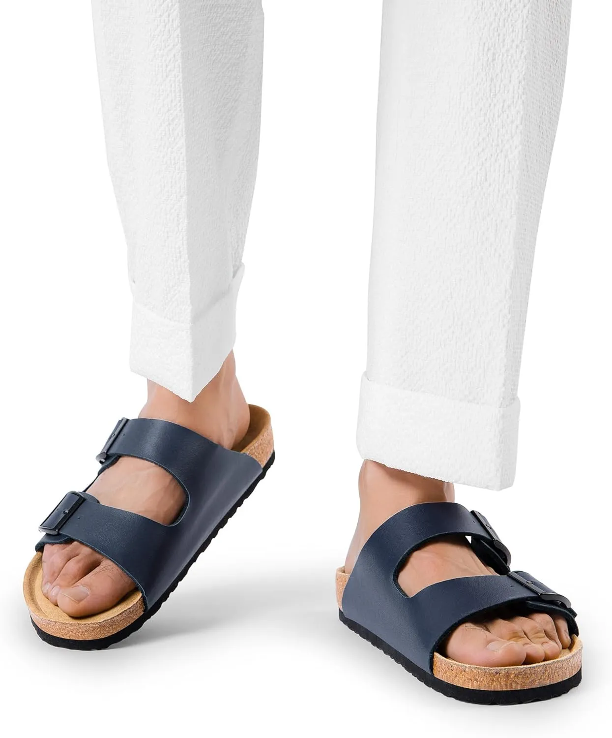 Bruno Marc Men's Cork footbed Sandal Beach Slides with Adjustable Buckle Straps