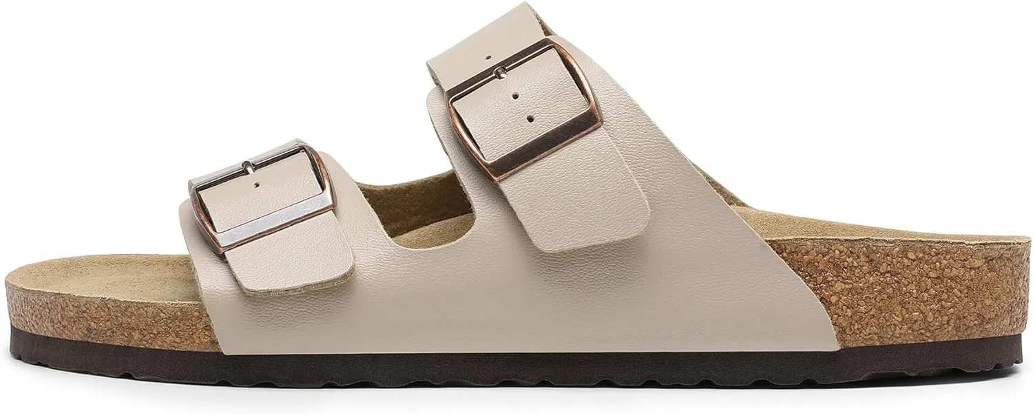 Bruno Marc Men's Cork footbed Sandal Beach Slides with Adjustable Buckle Straps