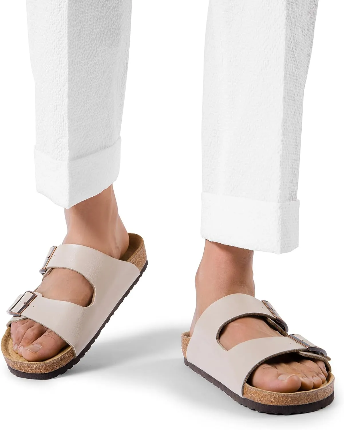 Bruno Marc Men's Cork footbed Sandal Beach Slides with Adjustable Buckle Straps