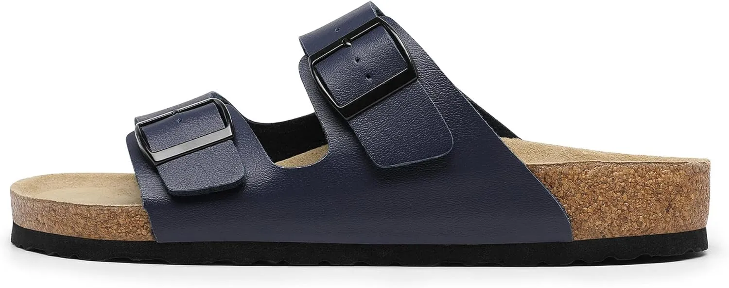 Bruno Marc Men's Cork footbed Sandal Beach Slides with Adjustable Buckle Straps