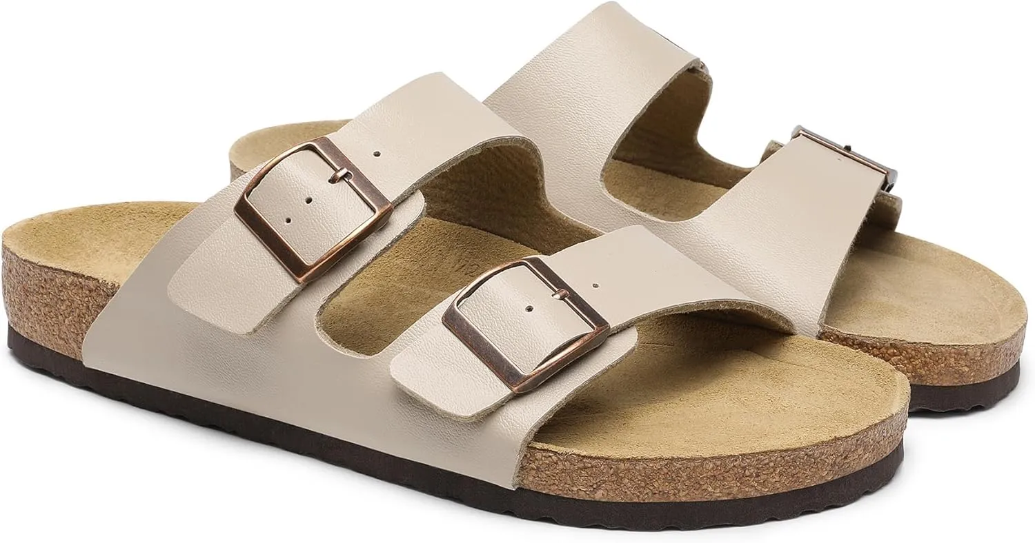 Bruno Marc Men's Cork footbed Sandal Beach Slides with Adjustable Buckle Straps
