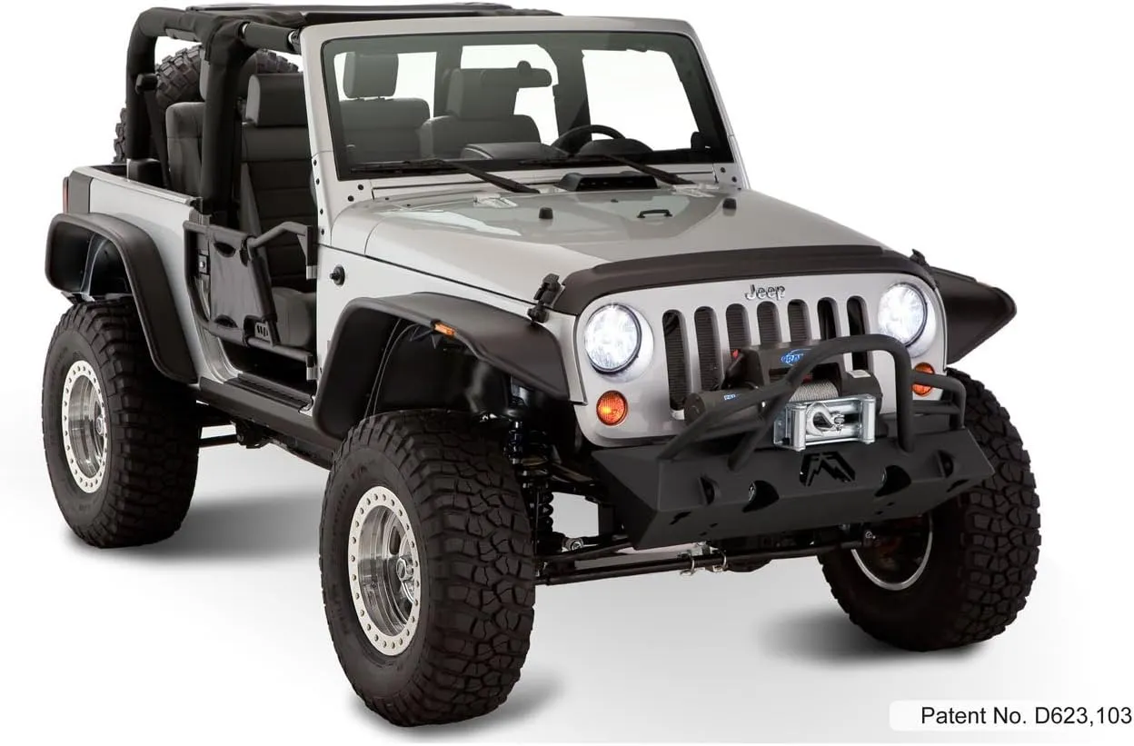 Bushwacker Jeep Flat Style Front & Rear Fender Flares | 4-Piece Set, Black, Textured Finish | 10919-07 | Fits 2007-2018 Jeep Wrangler JK 2-Door