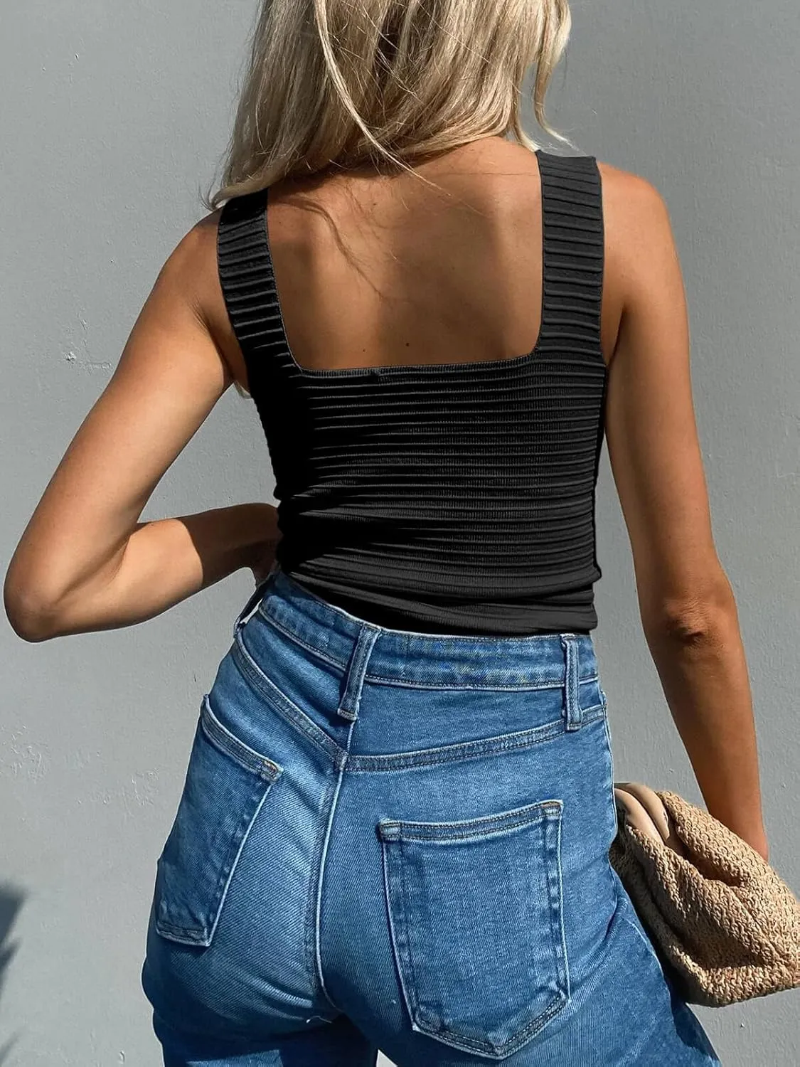 BZB Womens Ribbed Tank Tops 2025 Summer Sleeveless Square Neck Shirts Casual Slim Fitted Knit Shirts