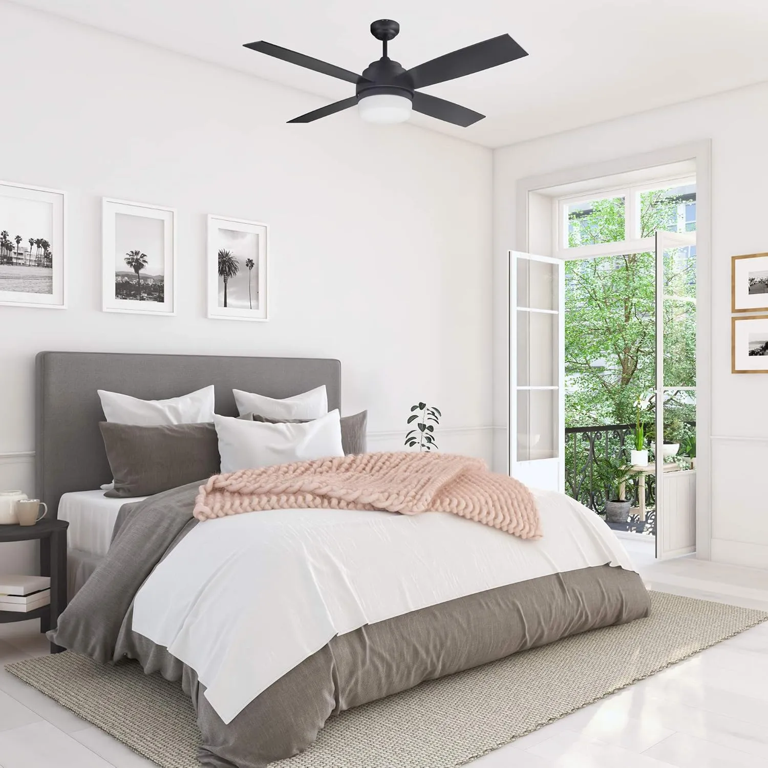 Cali 52-Inch Ceiling Fan with LED Light Kit, 4-Blade, Matte Black Finish, Remote Control – Design House, 157354-BLK