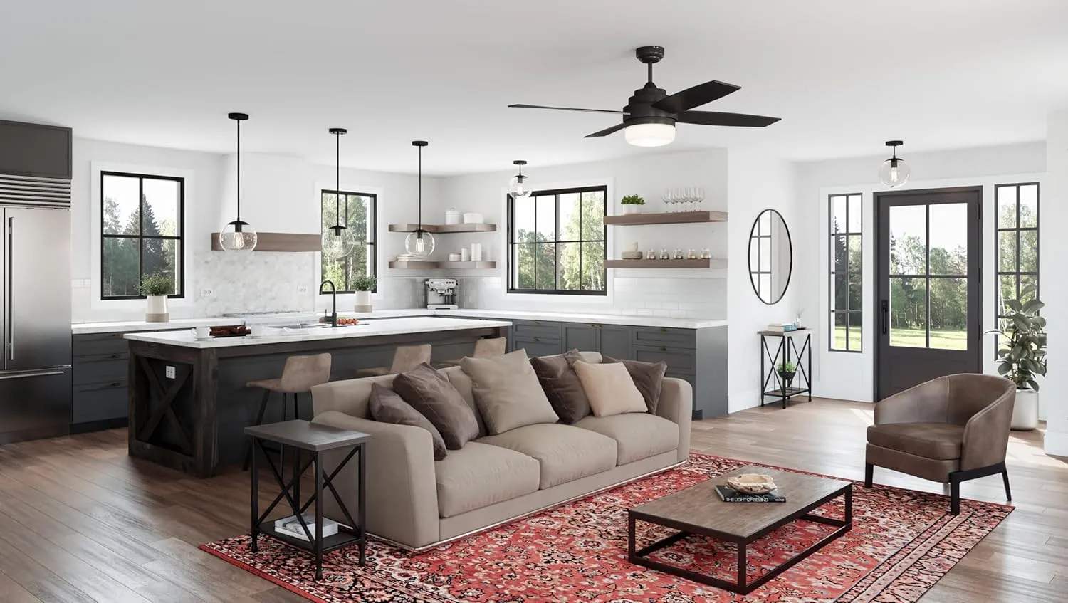 Cali 52-Inch Ceiling Fan with LED Light Kit, 4-Blade, Matte Black Finish, Remote Control – Design House, 157354-BLK