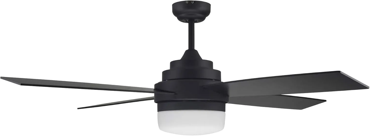 Cali 52-Inch Ceiling Fan with LED Light Kit, 4-Blade, Matte Black Finish, Remote Control – Design House, 157354-BLK