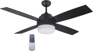 Cali 52-Inch Ceiling Fan with LED Light Kit, 4-Blade, Matte Black Finish, Remote Control – Design House, 157354-BLK