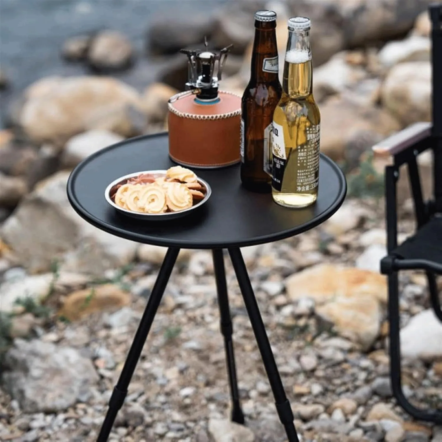 Camp Table Portable Liftable Table Folding Aluminum Alloy Small Round Table ，Height Adjustable Side Table For Outdoor Garden Picnic Bedroom,Ultralight Travel Table，14.5” Round Folding CampingTables (