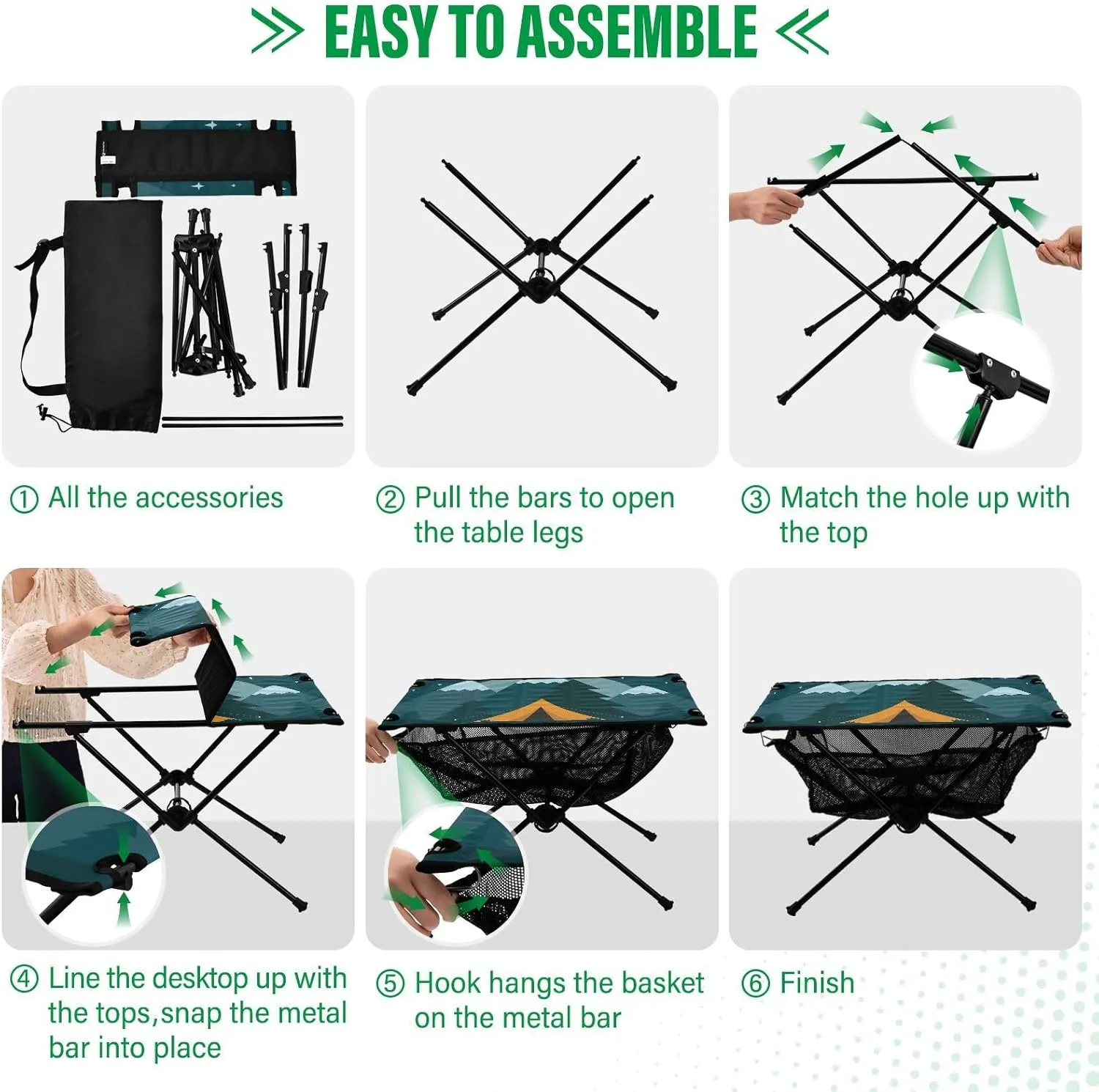 Camping Table Portable Outdoor Folding Table with Storage Mesh for Hiking Picnics BBQ Cooking Dining Kitchen Backpacking Camping