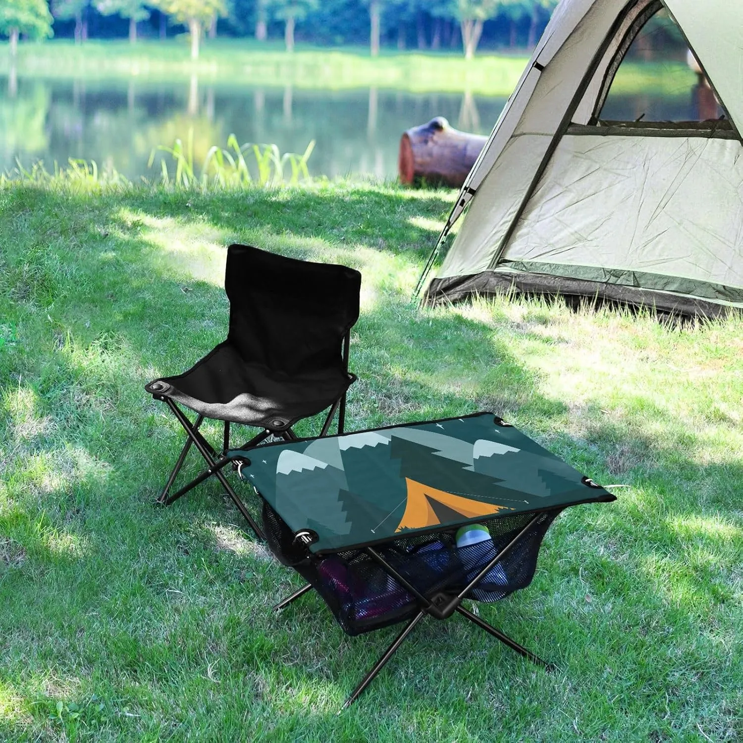 Camping Table Portable Outdoor Folding Table with Storage Mesh for Hiking Picnics BBQ Cooking Dining Kitchen Backpacking Camping
