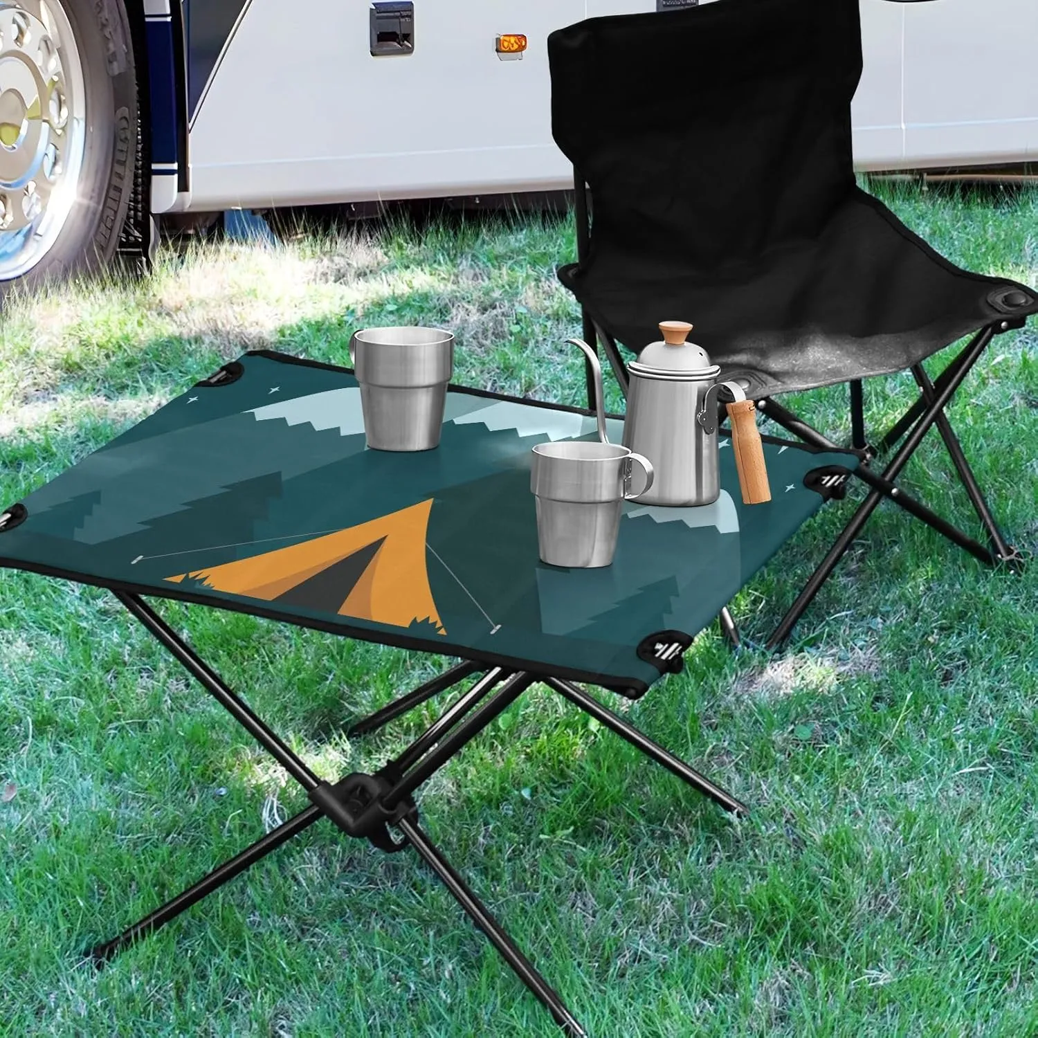 Camping Table Portable Outdoor Folding Table with Storage Mesh for Hiking Picnics BBQ Cooking Dining Kitchen Backpacking Camping