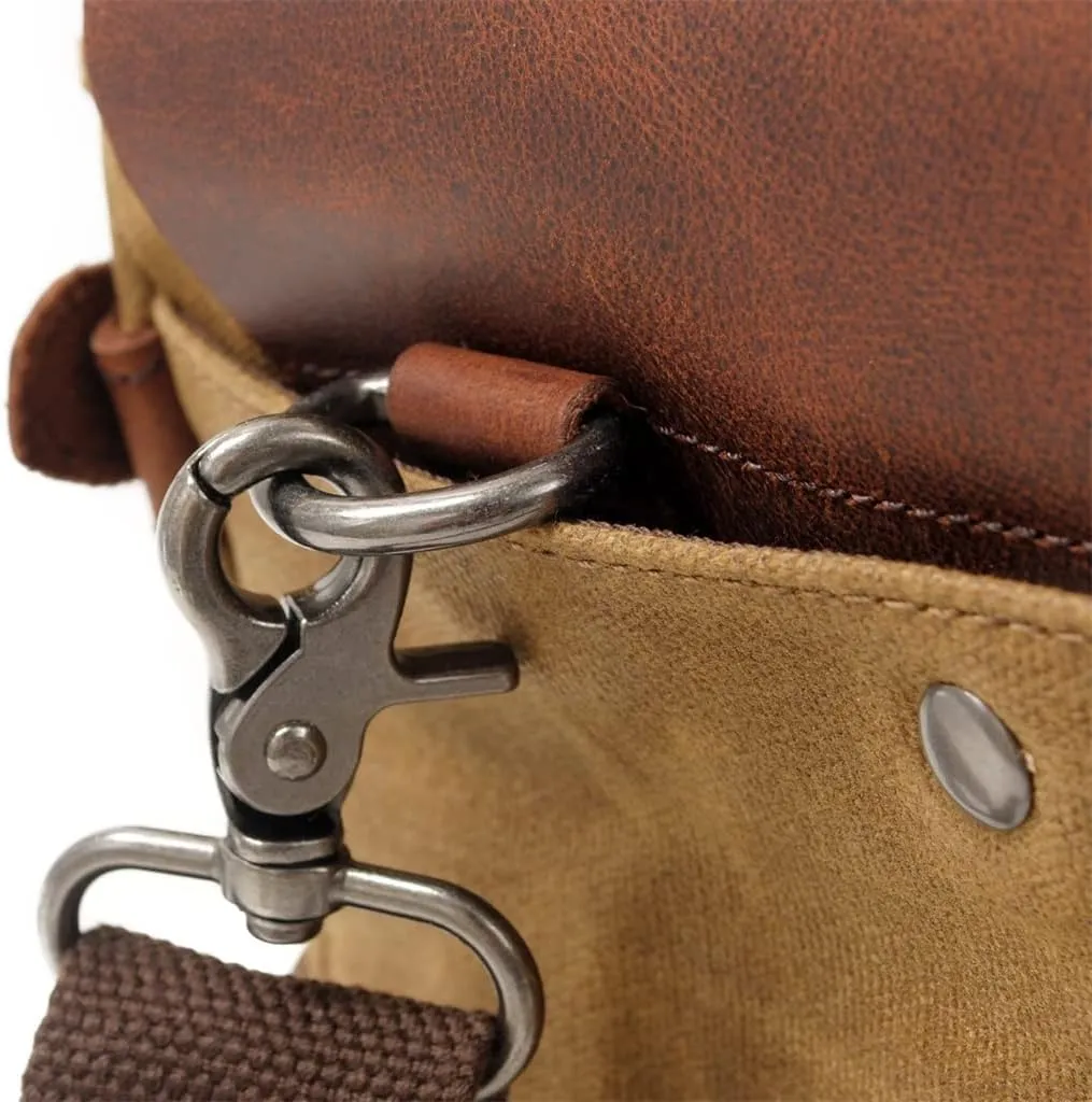 Canvas Horsehide Briefcase European and American Men's Bag Retro Shoulder Crossbody Handbag(D)
