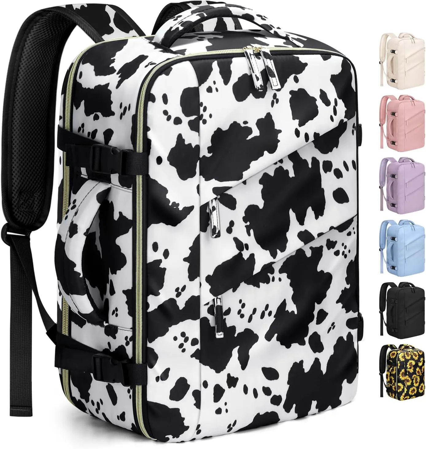 Capolo Travel Backpack for Women Men Waterproof Laptop Backpack Flight Approved Carry On Backpack Overnight Weekender Bag College Bookbag for Business, Work, Traveling Fits 17 '' Laptop,Cow Print