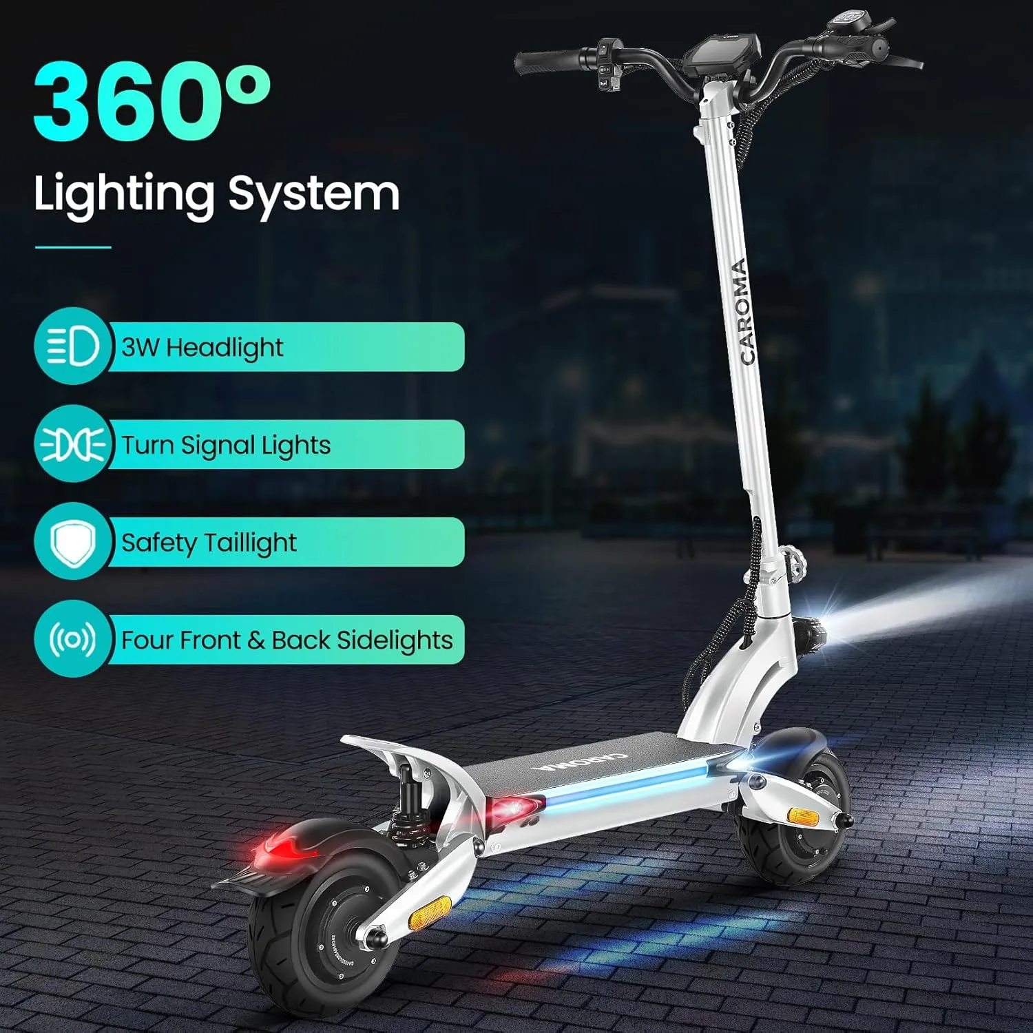 Caroma Electric Scooter Adults, 850W Motor, Max 36 Mph & 30-37 Miles Long Range, 10 Inch Run-Flat Tires, Folding E-Scooter with Dual Motor and Dual Brakes, Smart Control