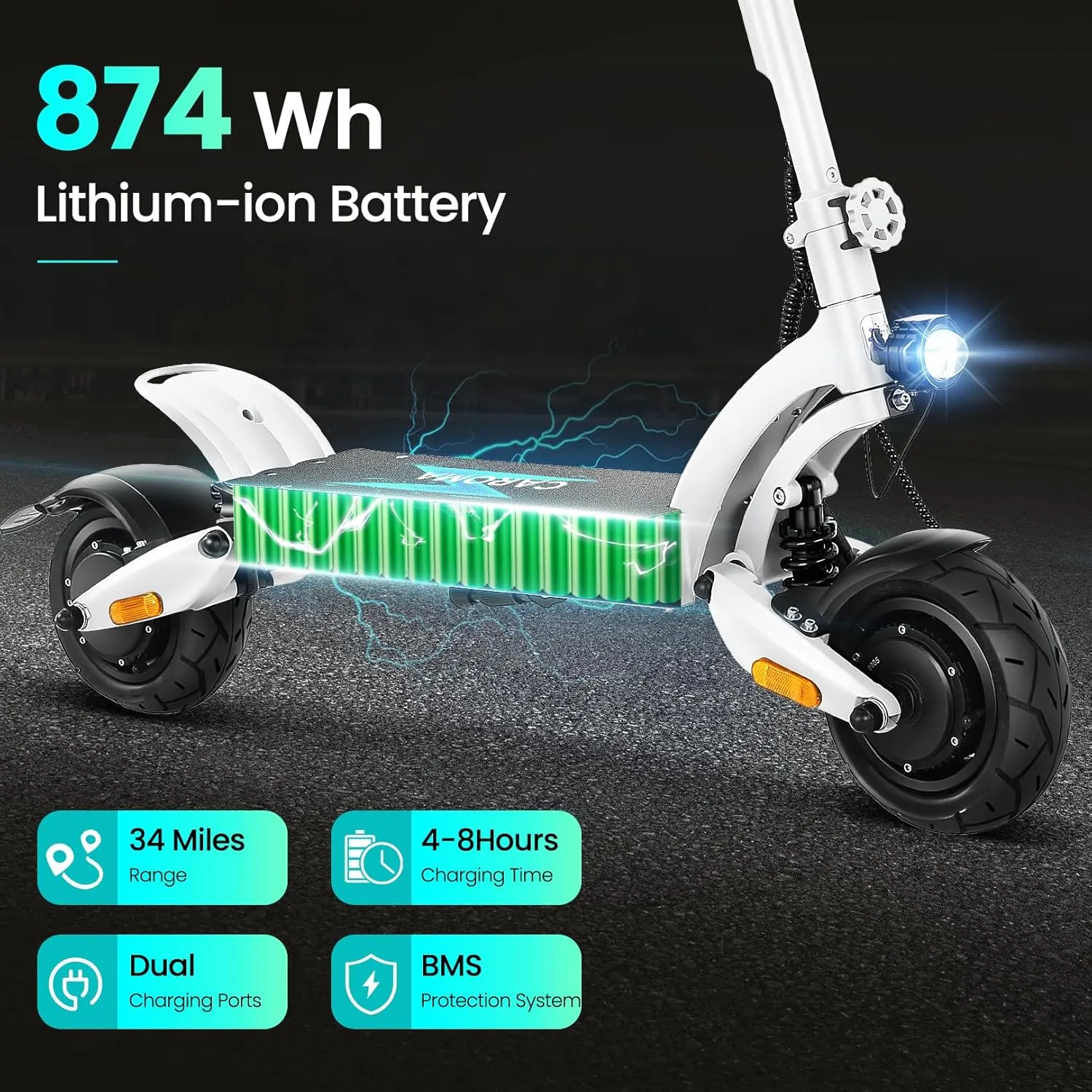 Caroma Electric Scooter Adults, 850W Motor, Max 36 Mph & 30-37 Miles Long Range, 10 Inch Run-Flat Tires, Folding E-Scooter with Dual Motor and Dual Brakes, Smart Control