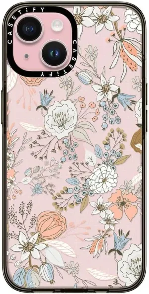 CASETiFY Compact iPhone 15 Case [4 ft. 2X Military Grade Drop Protection/Slim/Lightweight] - Abstract Modern Coral White Pastel - Clear Black