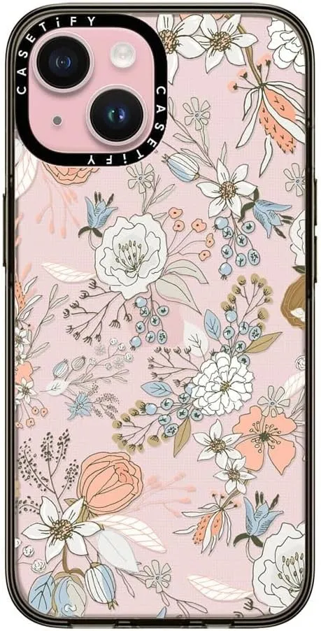 CASETiFY Compact iPhone 15 Case [4 ft. 2X Military Grade Drop Protection/Slim/Lightweight] - Abstract Modern Coral White Pastel - Clear Black