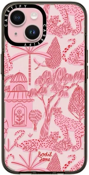 CASETiFY Compact iPhone 15 Case [4 ft. 2X Military Grade Drop Protection/Slim/Lightweight] - Cheetah Paradise Pink - Clear Black