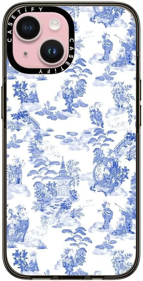 CASETiFY Compact iPhone 15 Case [4 ft. 2X Military Grade Drop Protection/Slim/Lightweight] - Moon Caravan Toile - Clear Black