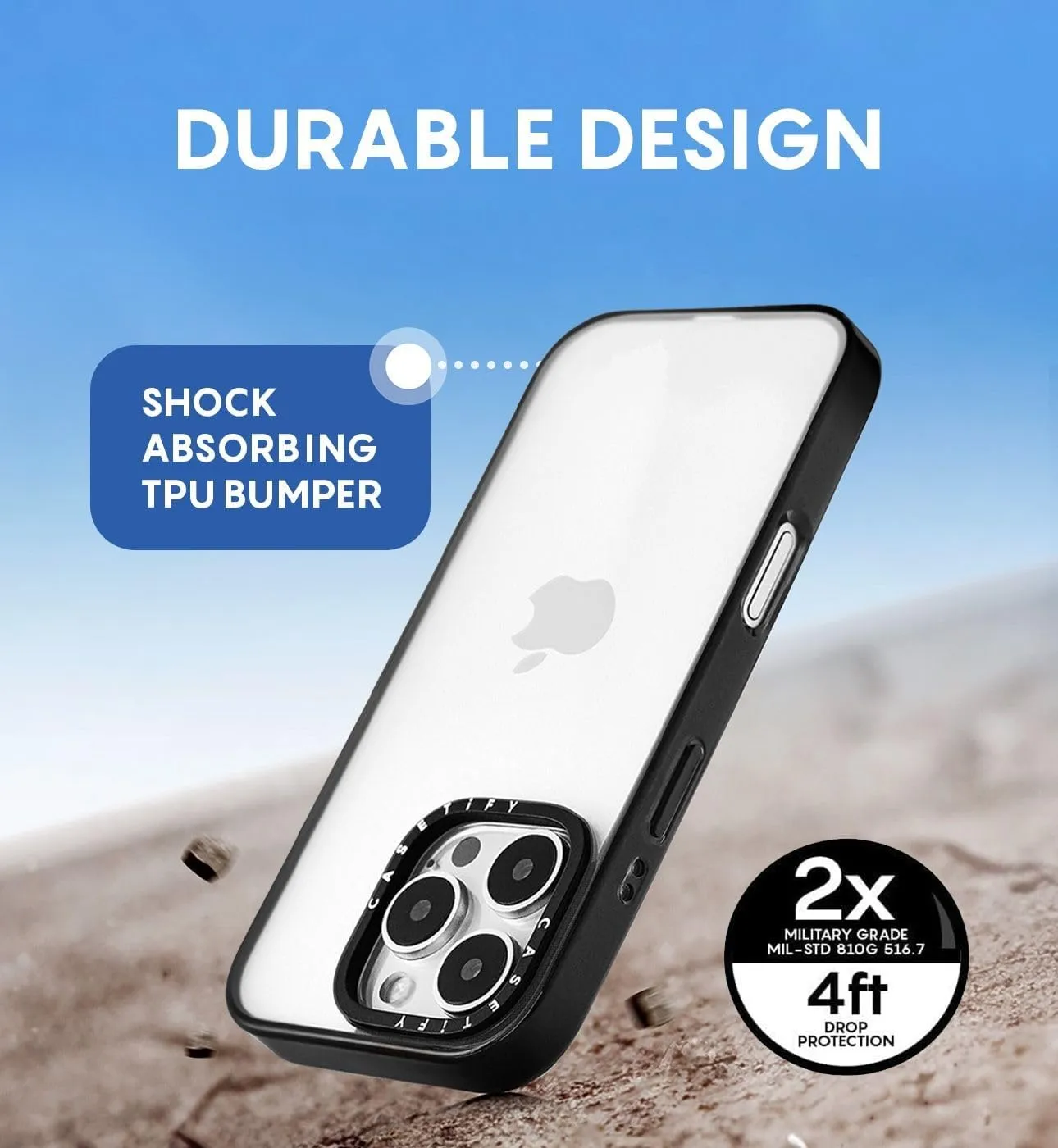CASETiFY Compact iPhone 15 Case [4 ft. 2X Military Grade Drop Protection/Slim/Lightweight] - Moon Caravan Toile - Clear Black