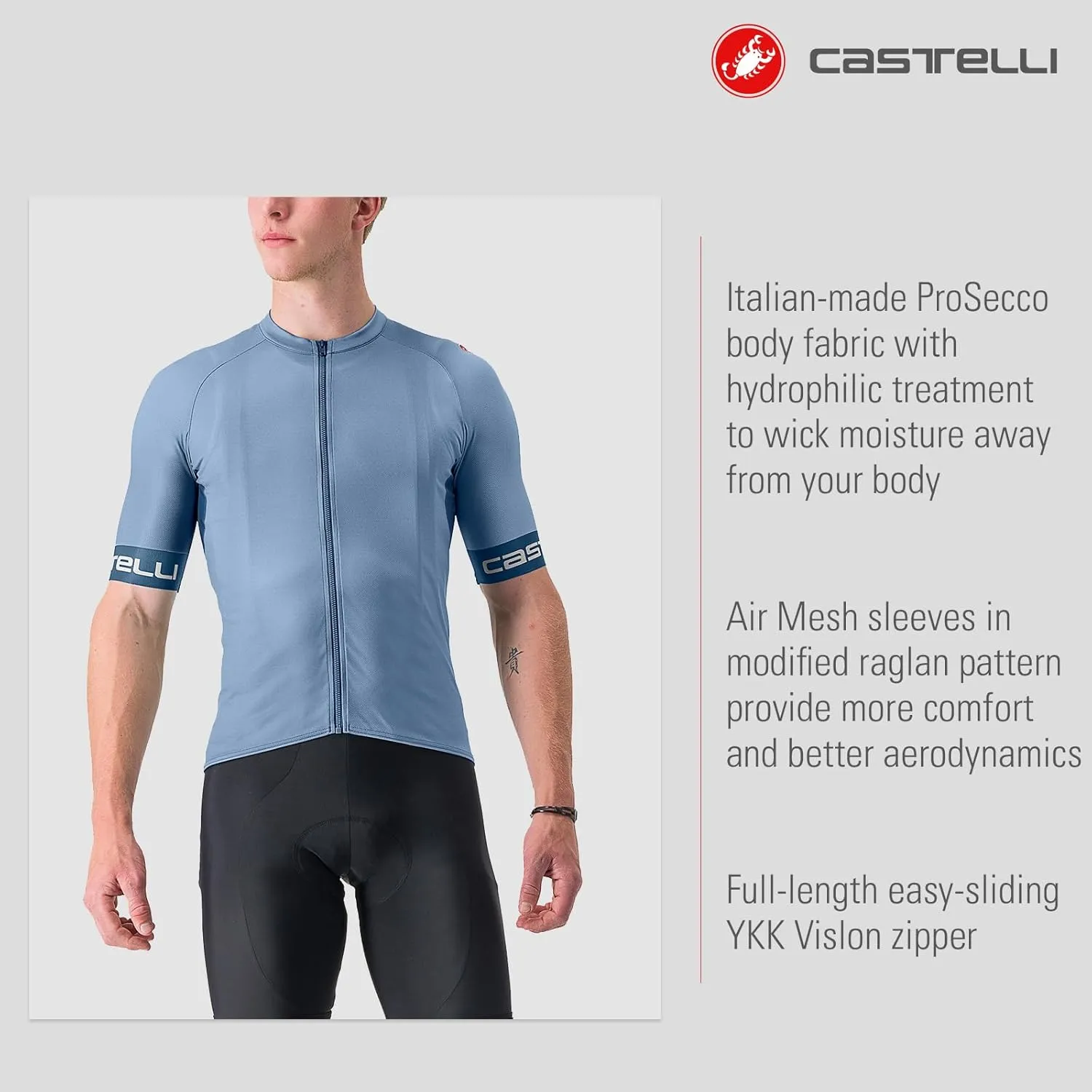 CASTELLI Men’s Entrata VI Jersey, Quarter Length Sleeve Zip Up Jersey for Aerodynamics, Gravel Biking & Race Cycling
