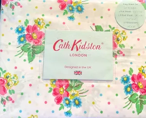 CATH KIDSTON of London Home Luxury Collection 4 Piece 200tc Rose Flora Sheet Set 100% Cotton Percale Crisp & Cool, Lightweight Bedding (Bunches Flowers, King (U.S. Standard)), White