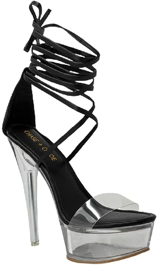 Chase and Chloe Clear Platform Sexy Heels Lace-up Serenity-2