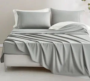 Chezmoi Collection 4-Piece Stone Washed Full Sheet Set - Rayon Derived from Bamboo & Polyester Blended, Breathable & Cooling 15-Inches Deep Pocket Sheets & Pillowcases Set, Light Gray