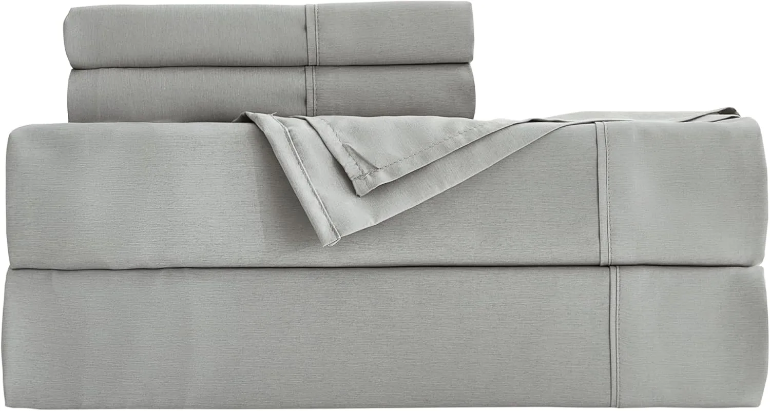 Chezmoi Collection 4-Piece Stone Washed Full Sheet Set - Rayon Derived from Bamboo & Polyester Blended, Breathable & Cooling 15-Inches Deep Pocket Sheets & Pillowcases Set, Light Gray