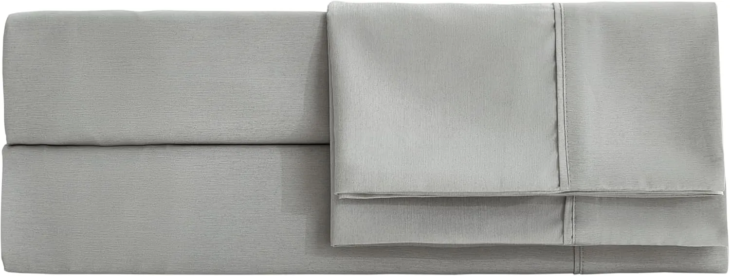 Chezmoi Collection 4-Piece Stone Washed Full Sheet Set - Rayon Derived from Bamboo & Polyester Blended, Breathable & Cooling 15-Inches Deep Pocket Sheets & Pillowcases Set, Light Gray
