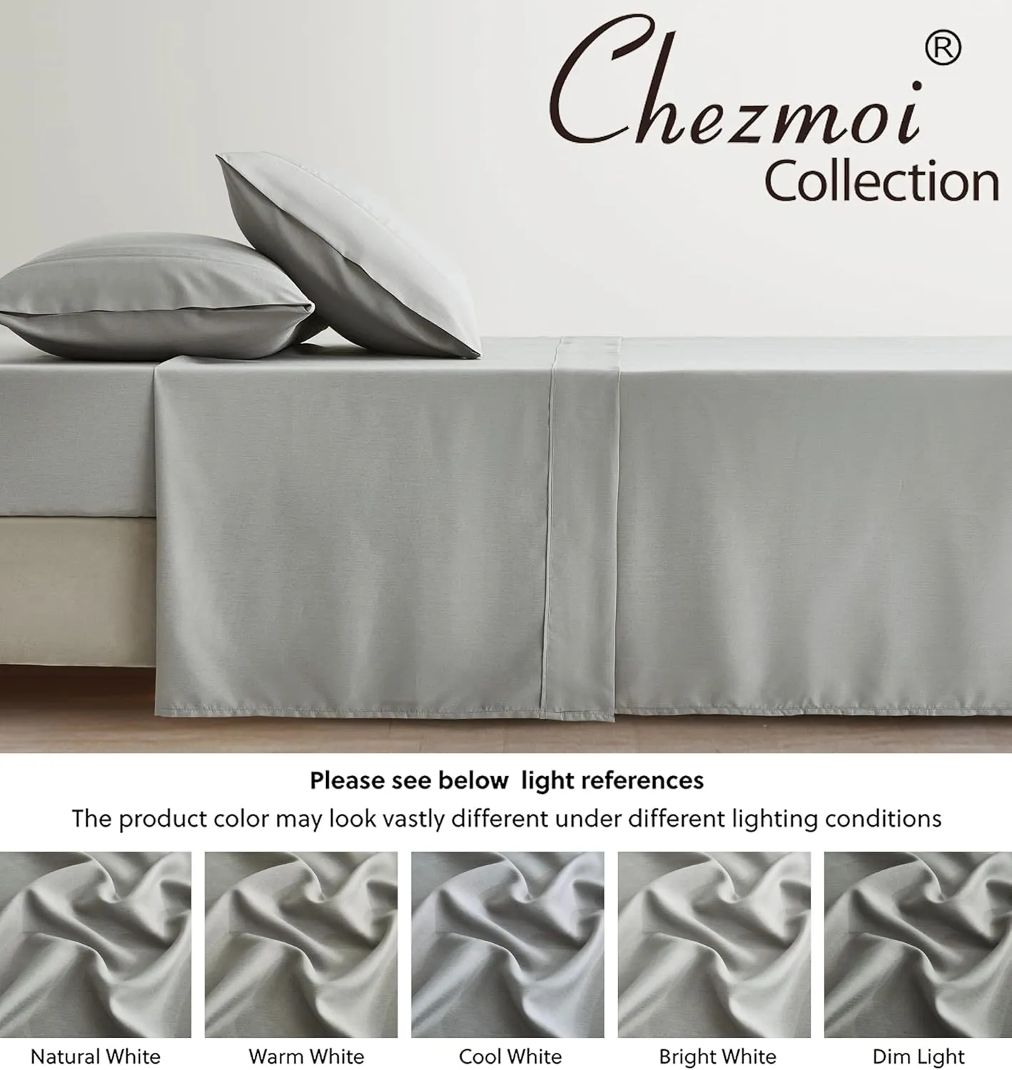 Chezmoi Collection 4-Piece Stone Washed Full Sheet Set - Rayon Derived from Bamboo & Polyester Blended, Breathable & Cooling 15-Inches Deep Pocket Sheets & Pillowcases Set, Light Gray