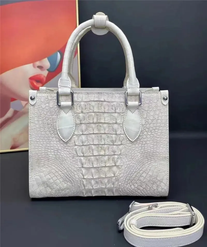 Chic Lady White Purse Authentic Real Alligator Skin Women Small Totes Handbag Genuine Crocodile Leather Female Shoulder Bag