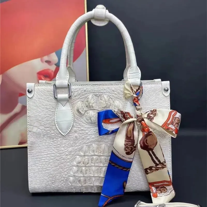 Chic Lady White Purse Authentic Real Alligator Skin Women Small Totes Handbag Genuine Crocodile Leather Female Shoulder Bag