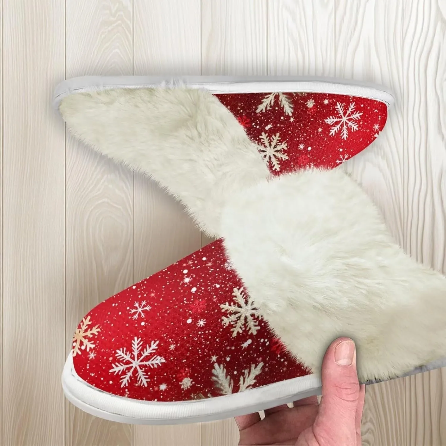 Christmas House Shoes Soft Plush Fur Lined Shoes Women Warmth