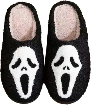 Christmas Slippers Reindeer Slippers for Women and Men Holiday Halloween Slippers Indoor Bedroom Fluffy Warm Fleece Slippers Winter Soft Cozy Home Non-Slip Soft Plush Slip-on Wool Lined House Shoes