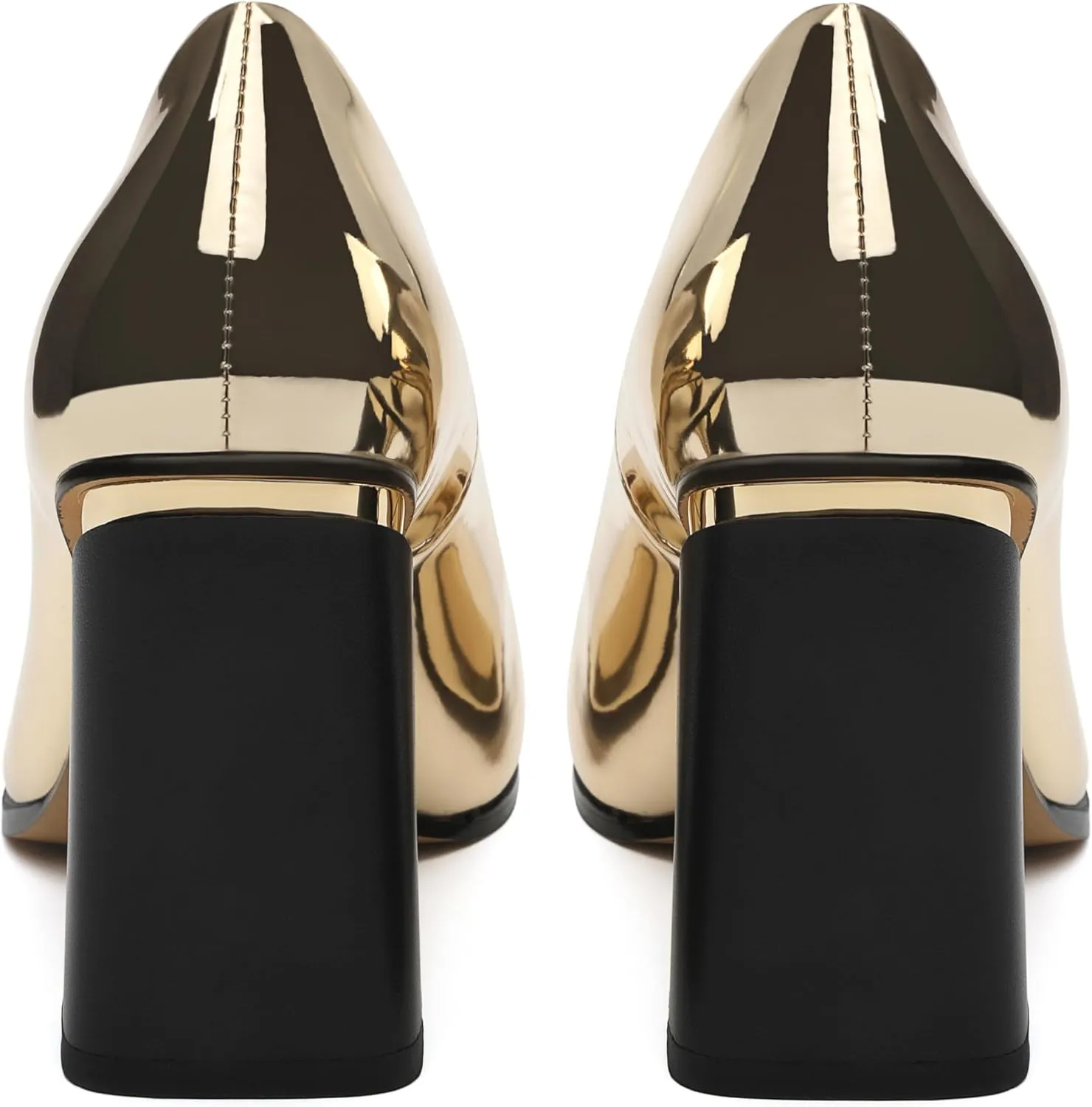 Chunky Block Heels for Women Patent Closed Pointed Toe Pumps Slip on Heels Dress Wedding Shoes 3.5IN
