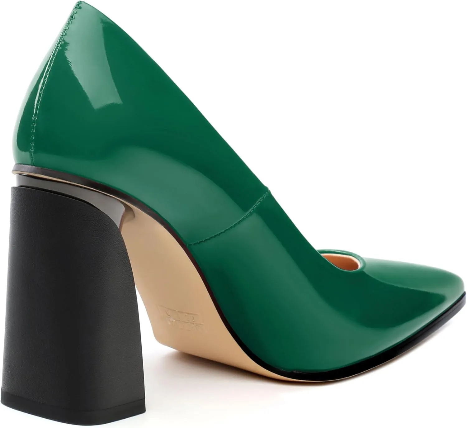 Chunky Block Heels for Women Patent Closed Pointed Toe Pumps Slip on Heels Dress Wedding Shoes 3.5IN
