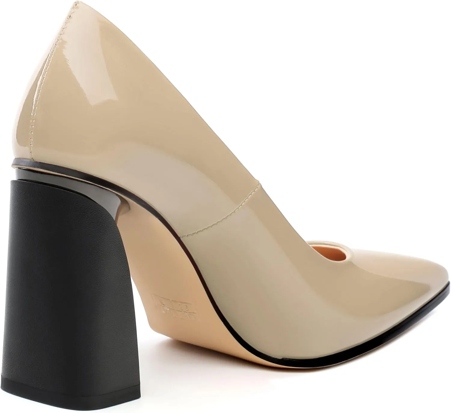 Chunky Block Heels for Women Patent Closed Pointed Toe Pumps Slip on Heels Dress Wedding Shoes 3.5IN