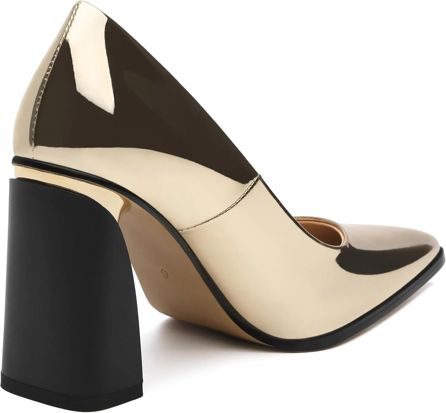 Chunky Block Heels for Women Patent Closed Pointed Toe Pumps Slip on Heels Dress Wedding Shoes 3.5IN