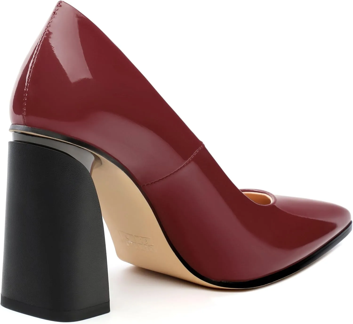 Chunky Block Heels for Women Patent Closed Pointed Toe Pumps Slip on Heels Dress Wedding Shoes 3.5IN