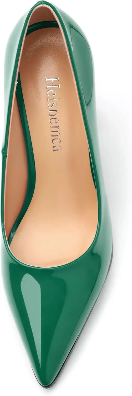 Chunky Block Heels for Women Patent Closed Pointed Toe Pumps Slip on Heels Dress Wedding Shoes 3.5IN